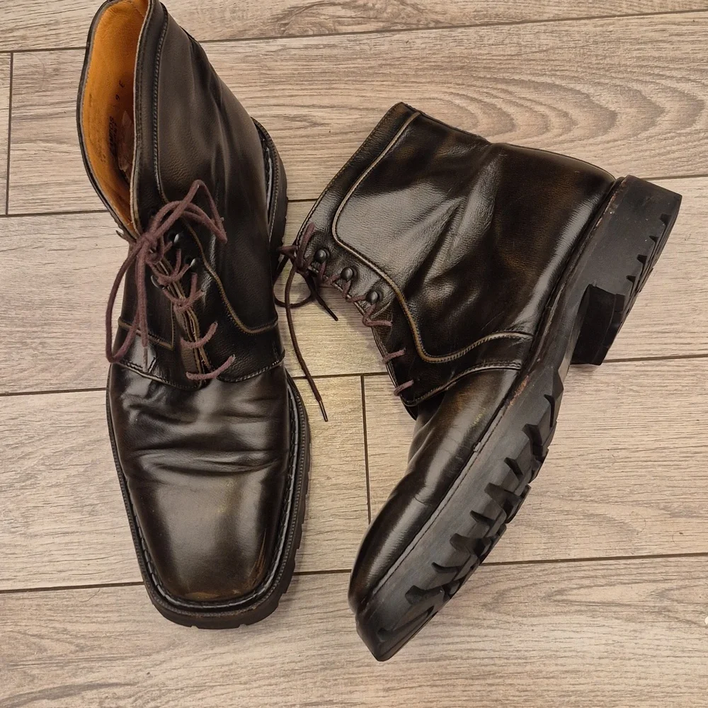 BALLY Italy Campos Dark Brown‎ Leather Designer Mens Sz 9 E Combat Lace Up Boots